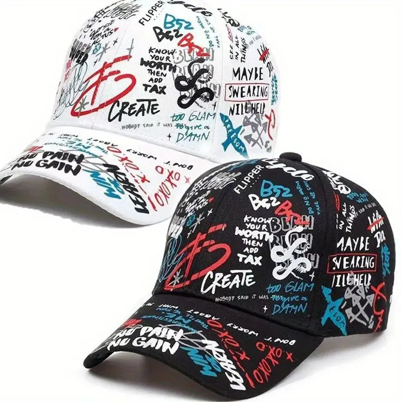 Two-piece Printed Graffiti Hip Hop Baseball Cap Casual Sun Protection Printed Floral Hat Personalized Hat Trend