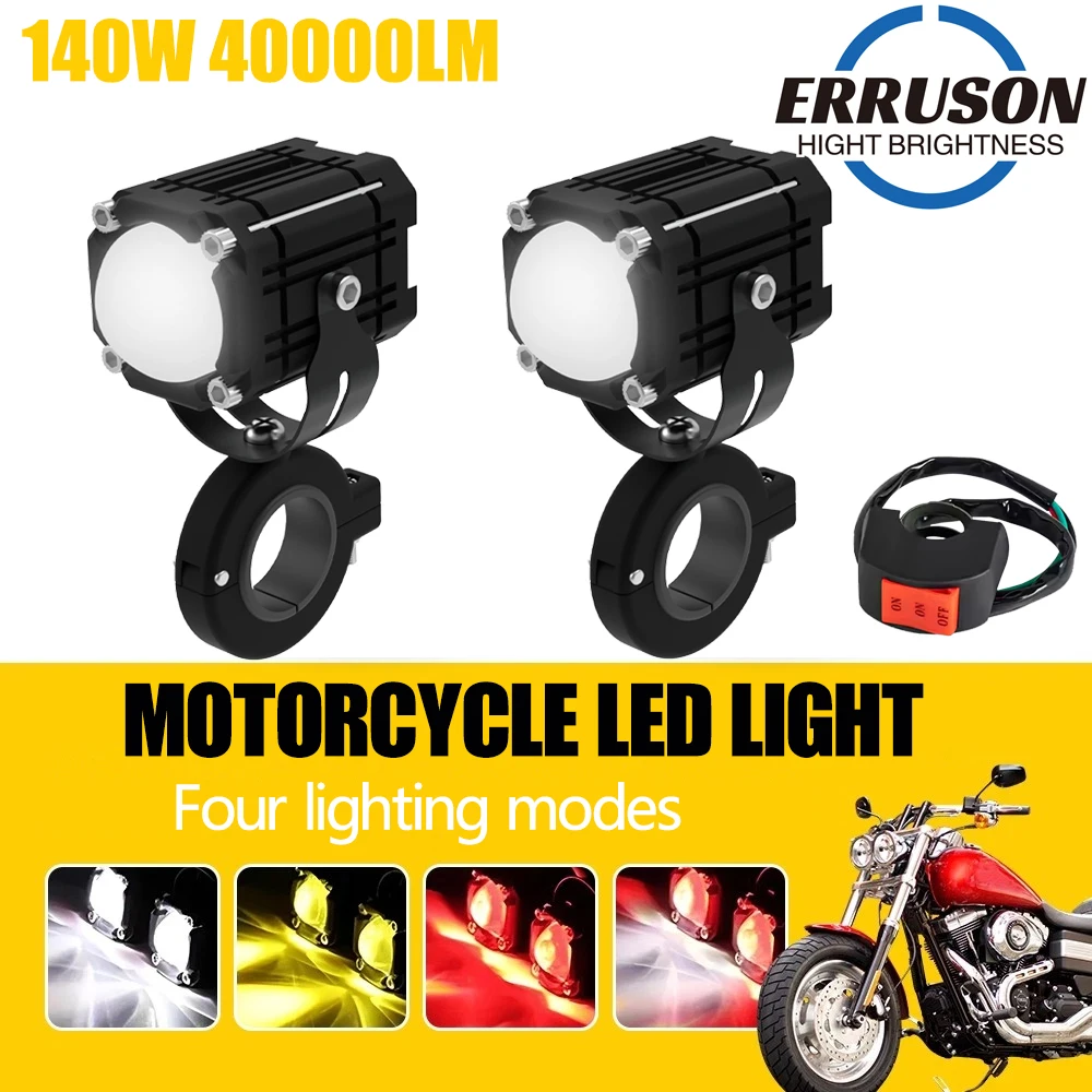 

Erruson 140W 40000LM Мотоциклетный светодиодный вспомогательный прожектор, высокая яркость, водонепроницаемый, незаменимый для ночной езды