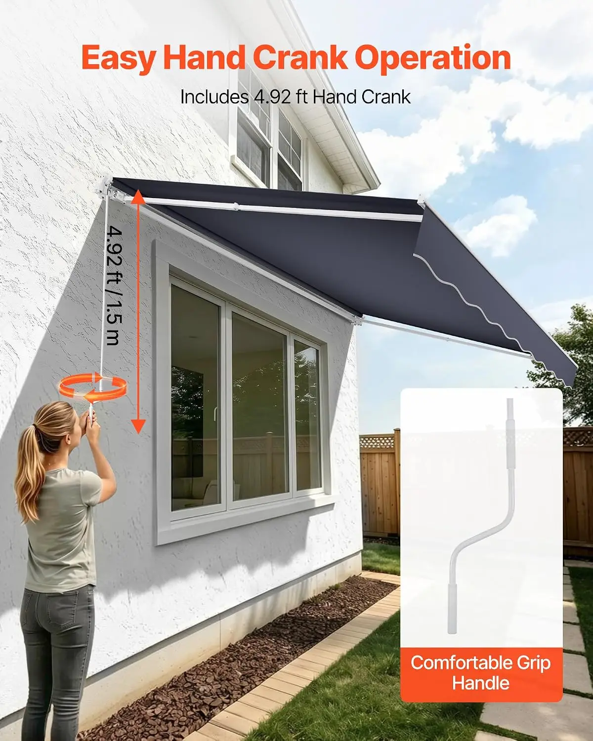 For Deck Balcony Yard Use, Adjustable Angle, Door Window Water-Resistant Polyester Sunshade Shelter with Crank Handle,Customized
