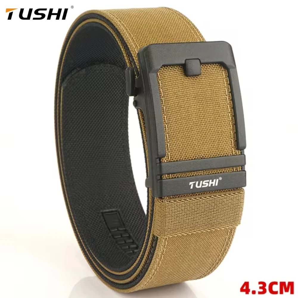 

TUSHI Brand 4.3 Wide Thickened gun hanging double-layer nylon cloth belt versatile casual outdoor tactical automatic buckle mens