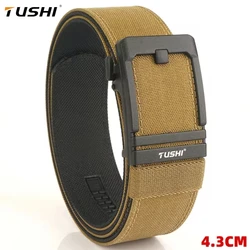 TUSHI Brand 4.3 Wide Thickened gun hanging double-layer nylon cloth belt versatile casual outdoor tactical automatic buckle mens