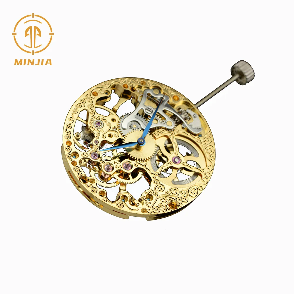 Custom Logo Mechanical Movement Visible Balance Wheel  Pocket Watch Movement Gold  Engraved Skeleton Movement