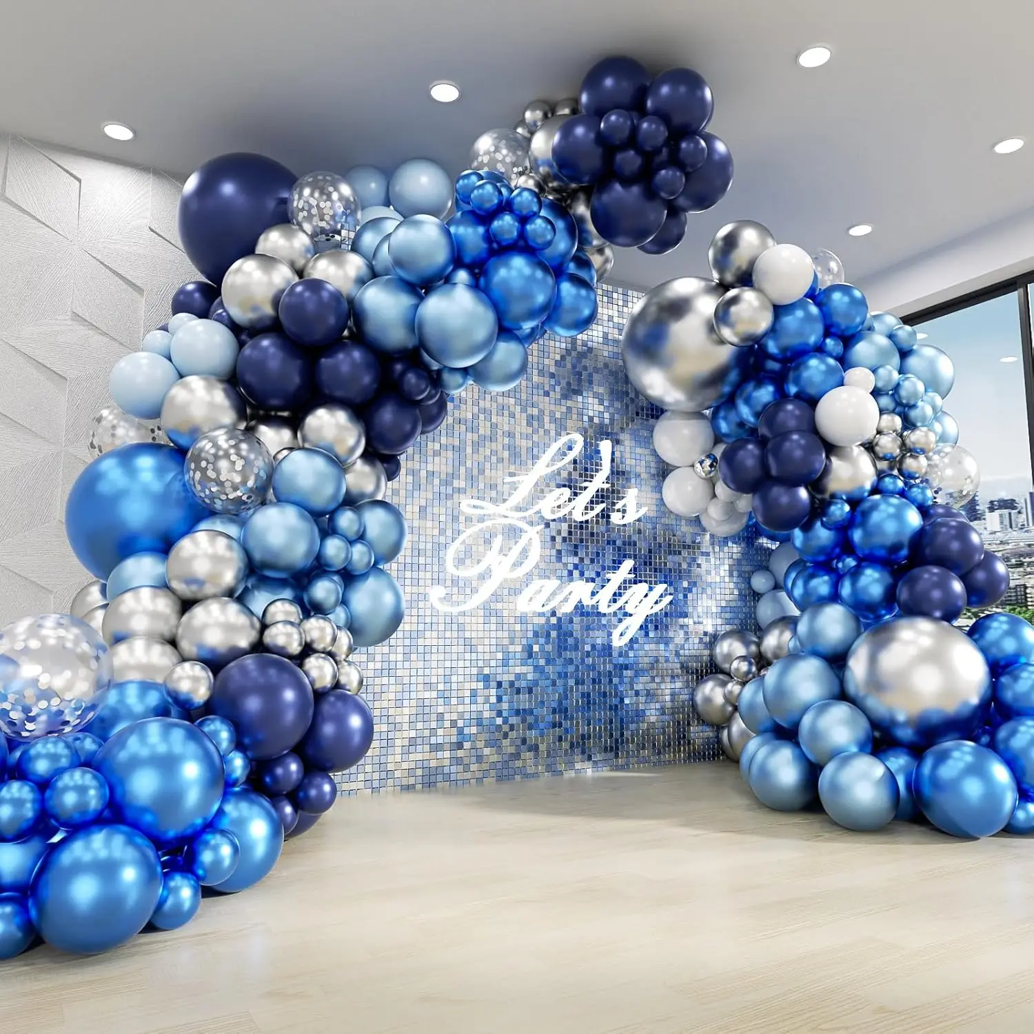 Blue Balloon Garland Arch Kit, with Navy Blue Silver White Latex Balloons for Wedding Babyshower Graduation Birthday Party Decor