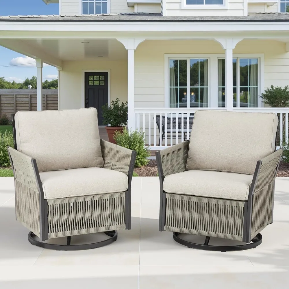 

Outdoor Swivel Chair Patio Chairs, Outdoor Rocking Chairs Set of 2, All-Weather Rope Chair Set w/Side Table, Modern Deep Seating