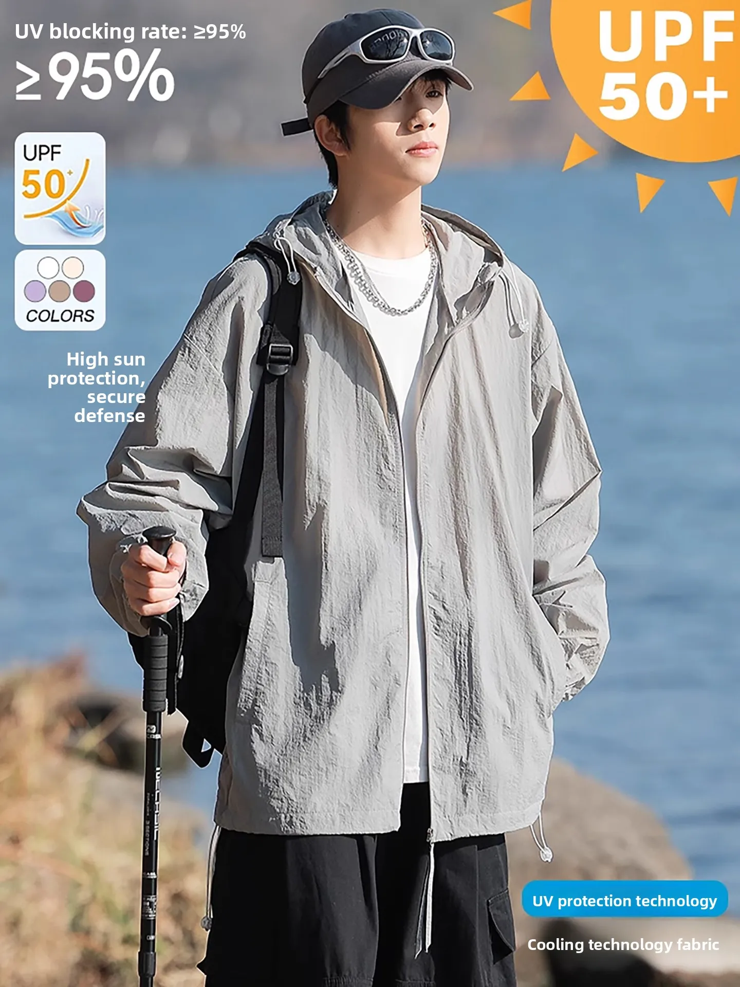 

New 2026 Men's Ice Silk Thin Outdoor Breathable UV Protection Jaet Woodpeer Bird Summer Lightweight Windproof Coat