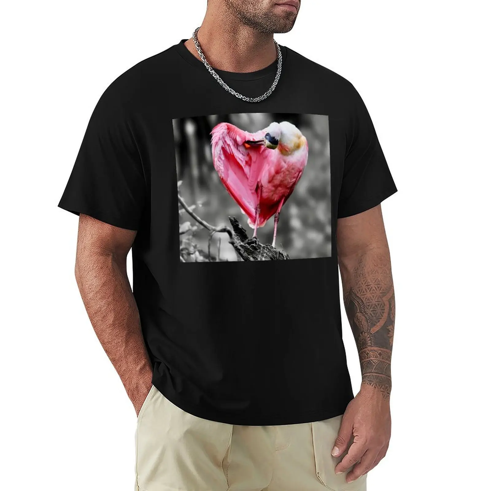 Roseate Spoonbill in Selective Color T-Shirt All Match Basic Short Sleeve Top