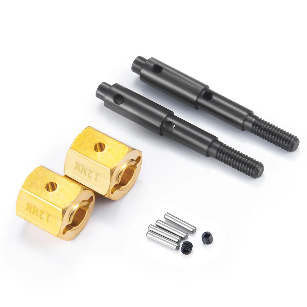 YEAHRUN 2 szt. Stalowy wałek napędowy portalu z zębatką + 12mm mosiężne koło sześciokątne przedłużone adaptery do Redcat GEN8 1/10 RC Crawler Car