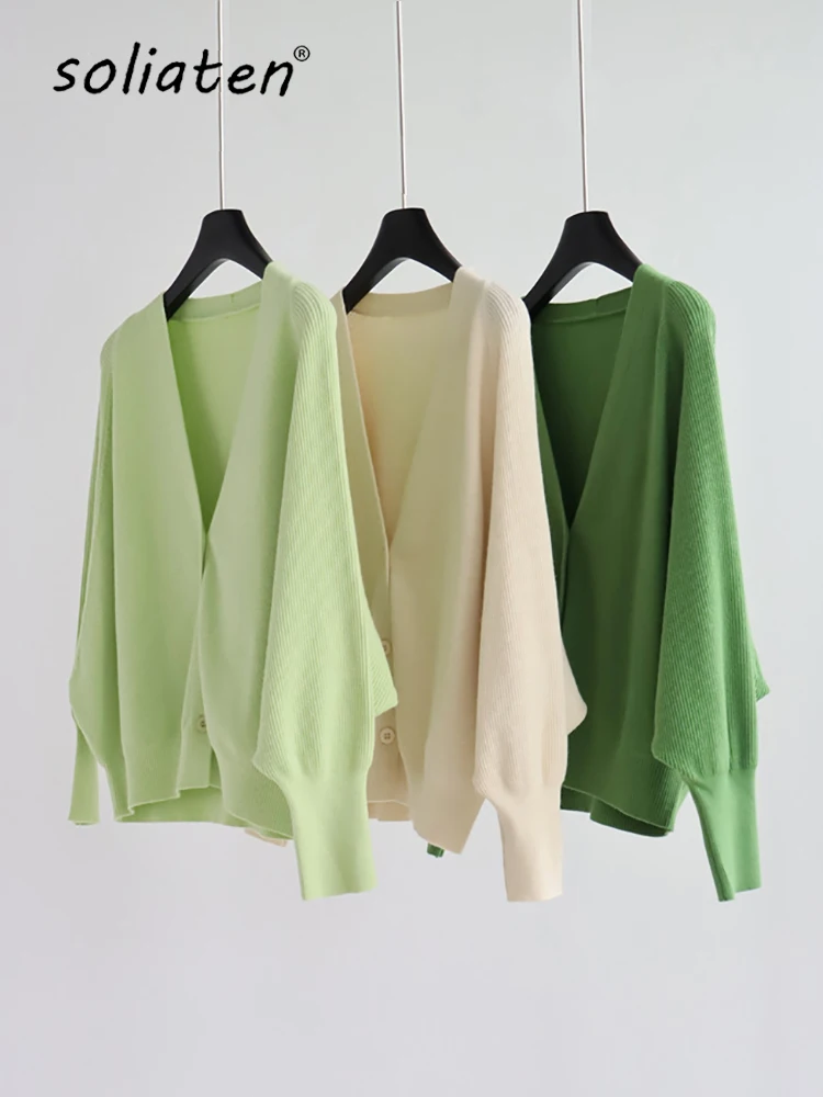 Women\'s Oversized Batwing Sleeve Green Blouse Spring Autumn Clothes Solid Color Sweater Women Clothing Cardigan Coat Tops  C-168