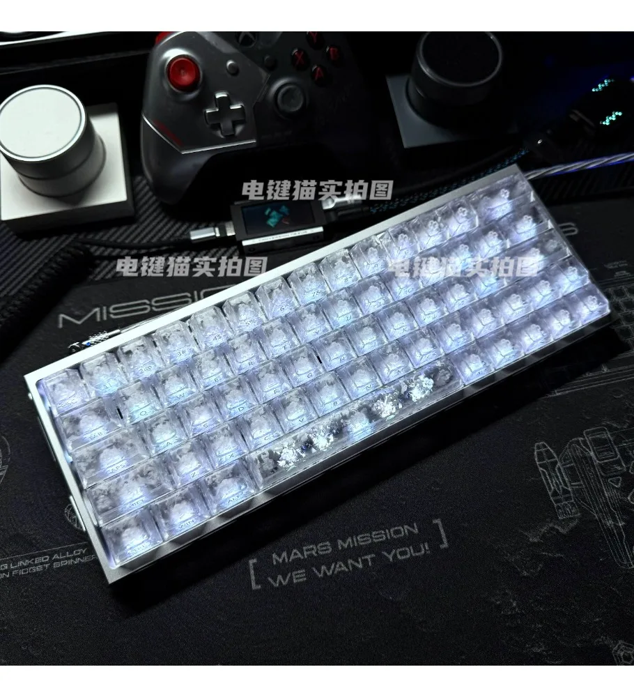 Blue Carbon Keycap 3.0 Side Engraved Light Transmission Adaptation Maicong Ace68 Night Demon Leader EV63 made68 ATKRS6