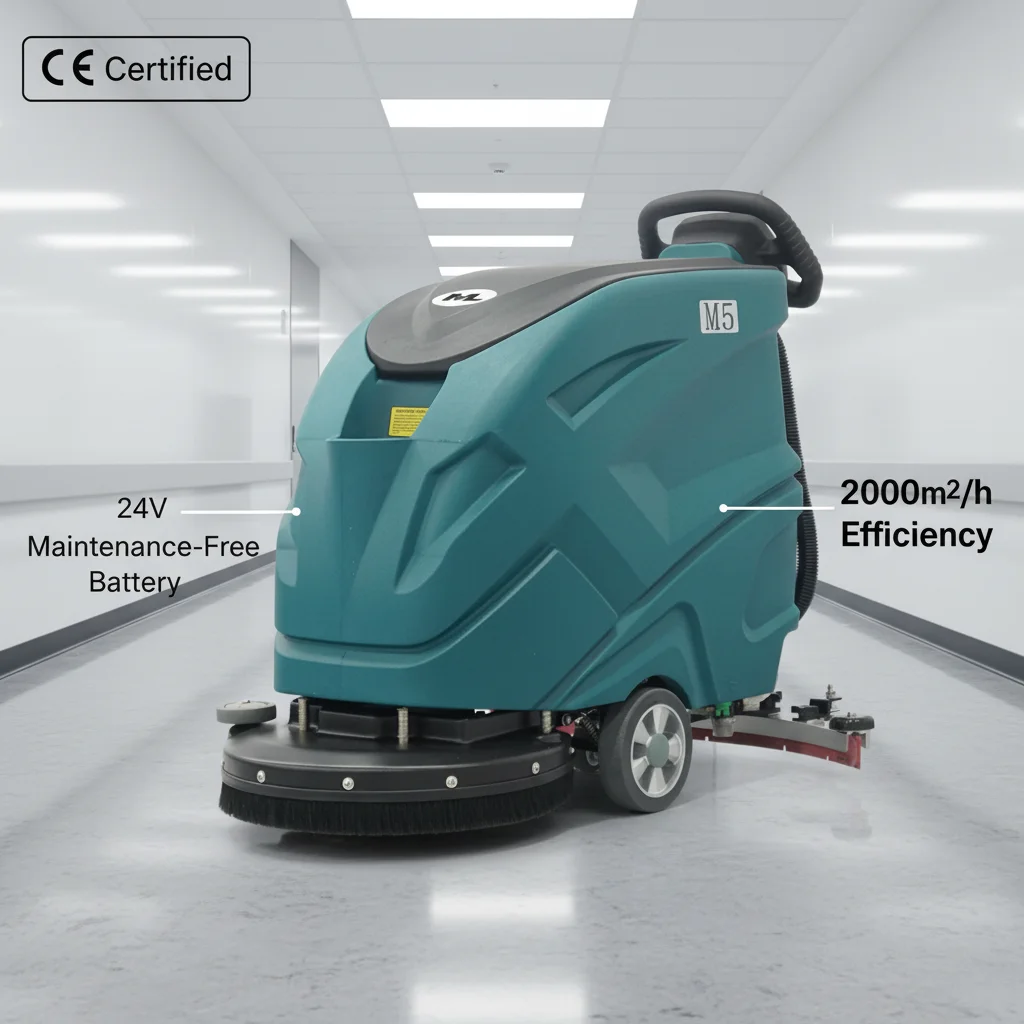 Industrial Walk-Behind Floor Scrubber | 50L Tank & 2000㎡/h | CE Certified Commercial Floor Washer