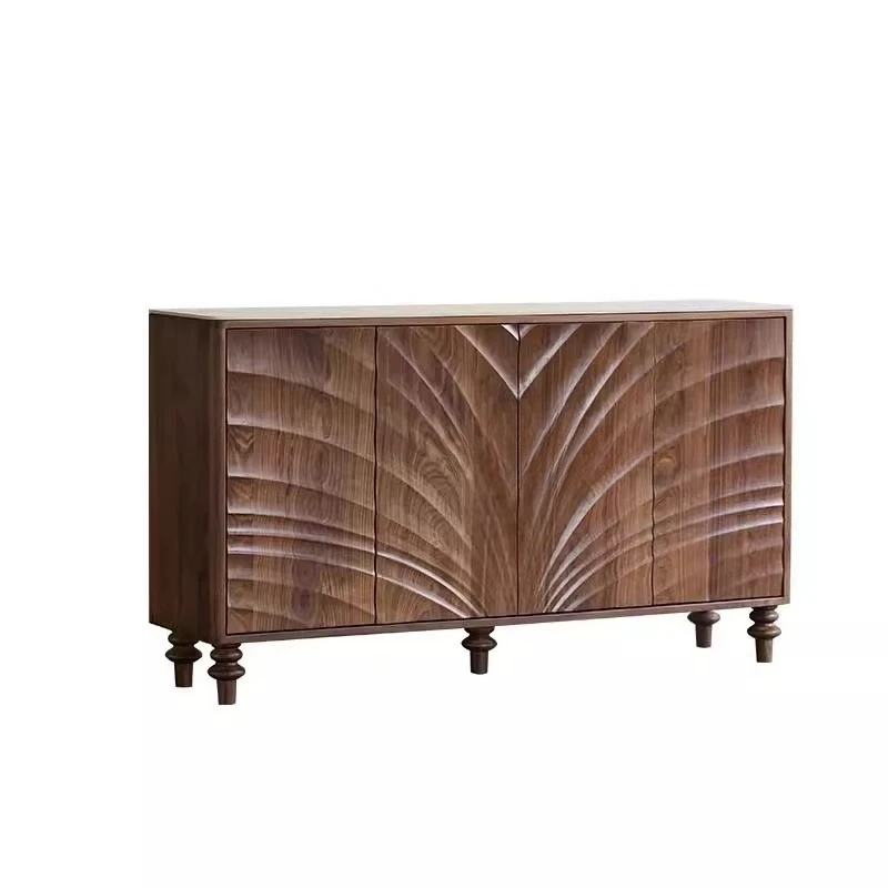 Black walnut medieval solid wood shoe cabinet, living room multi-functional dining side cabinet against the wall, storage cabine