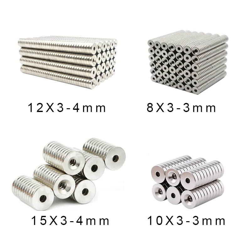 10PCS Strong Neodymium Magnets with Hole Dia 8mm-20mm With M3 M4 M5 Countersunk Ring Hole Rare Earth Round N35 Magnet Strong