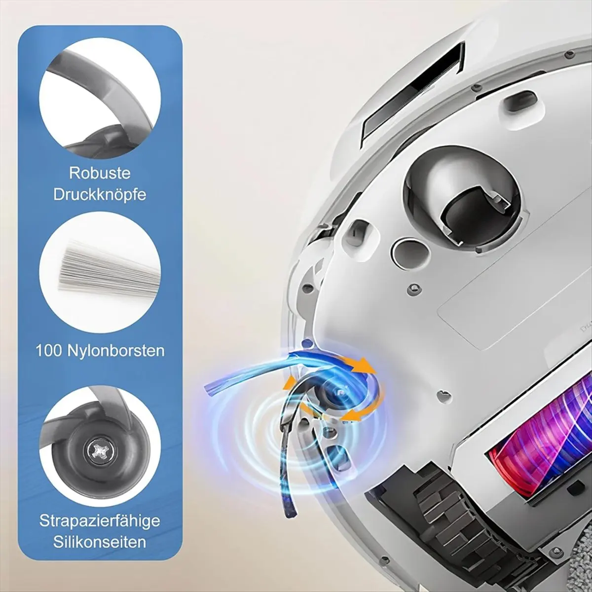 

Запасные части для робота-пылесоса Roborock Qrevo Curv: основная и боковые щетки, HEPA-фильтр, салфетка для влажной уборки, мешки для сбора пыли.