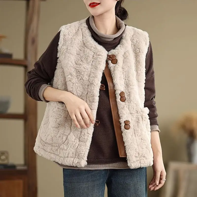 

Women's Faux Lambswool Thickened Warm Vintage Boho Style Fashion Vest 2026 A/W New Arrival Cozy Plush Muffler Jacket
