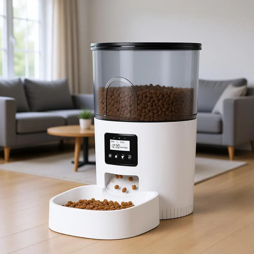 

Автоматическая кормушка для кошек на 3 л с таймером, с пакетами-осушителями, двойным питанием, программируемыми порциями, на 6 приемов пищи, 20 порций