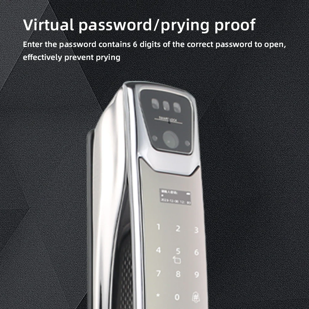 Impermeável Full Automatic Smart Door Lock com câmera, Digital Mortise, Finger Print, 3D Face Entrance Locks