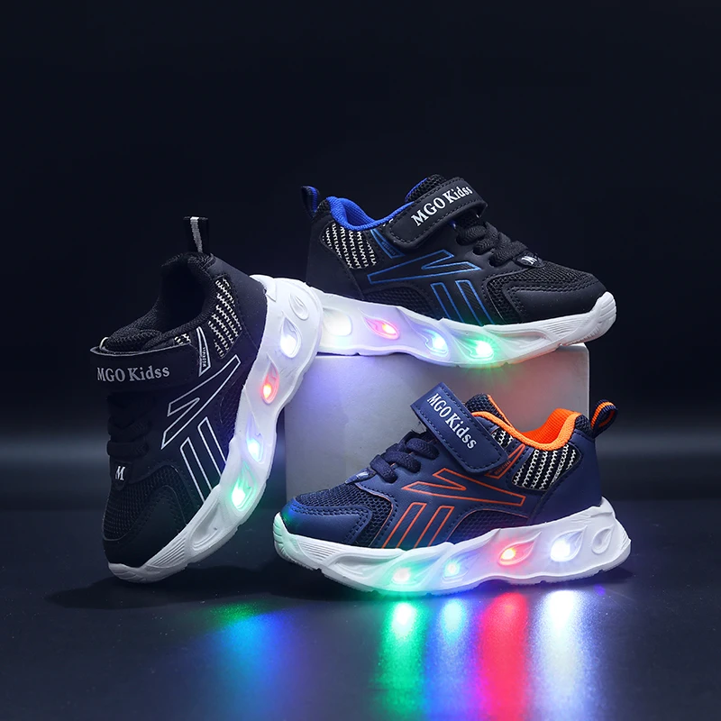 Mgo Kidss Children's Shoes Light-Up Shoes Fashionable Kids' Shoes Spring and Autumn Boys' Running Shoes Light-Up Shoes Children's Outdoor Casual Sports Shoes Girls' All-Season Shoes Student Led Light Shoes Suitable for
