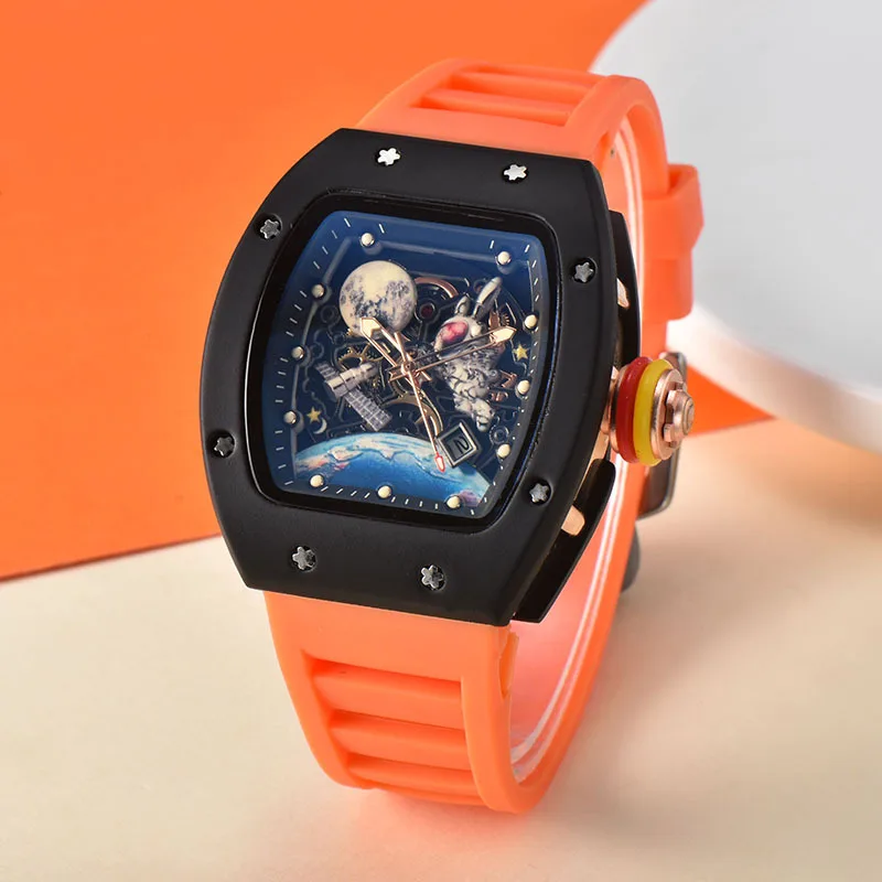 New Wine Barrel Super luminous hollow Richard Watch High Quality Silicone Chronograph Solo Lunar Astronaut Watch