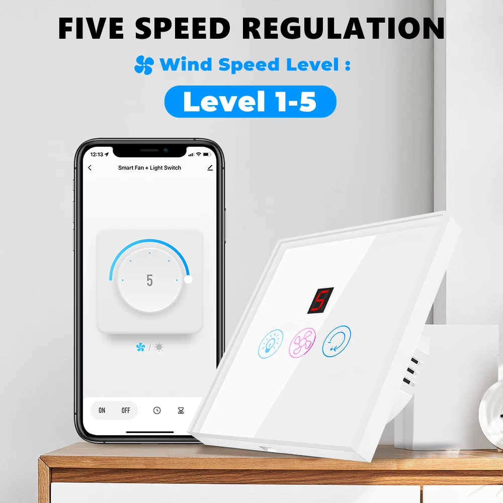 EU Us Tuya Smart WiFi Touch Switch Fan Light Ceiling Lamp Speed Control Wall Glass Panel Electrical App For Alexa Google Home