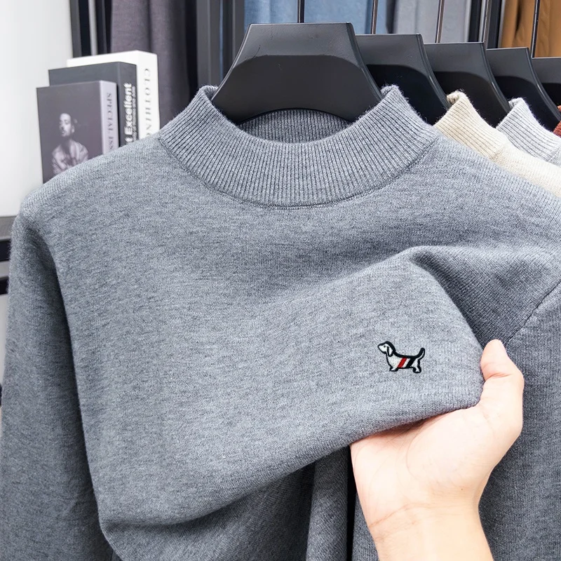 

Winter New Arrival Hot Sales Men's Half High Collar Pullover Knitwear High End Quality Dog Print Soft Sweater Fashion Menswear