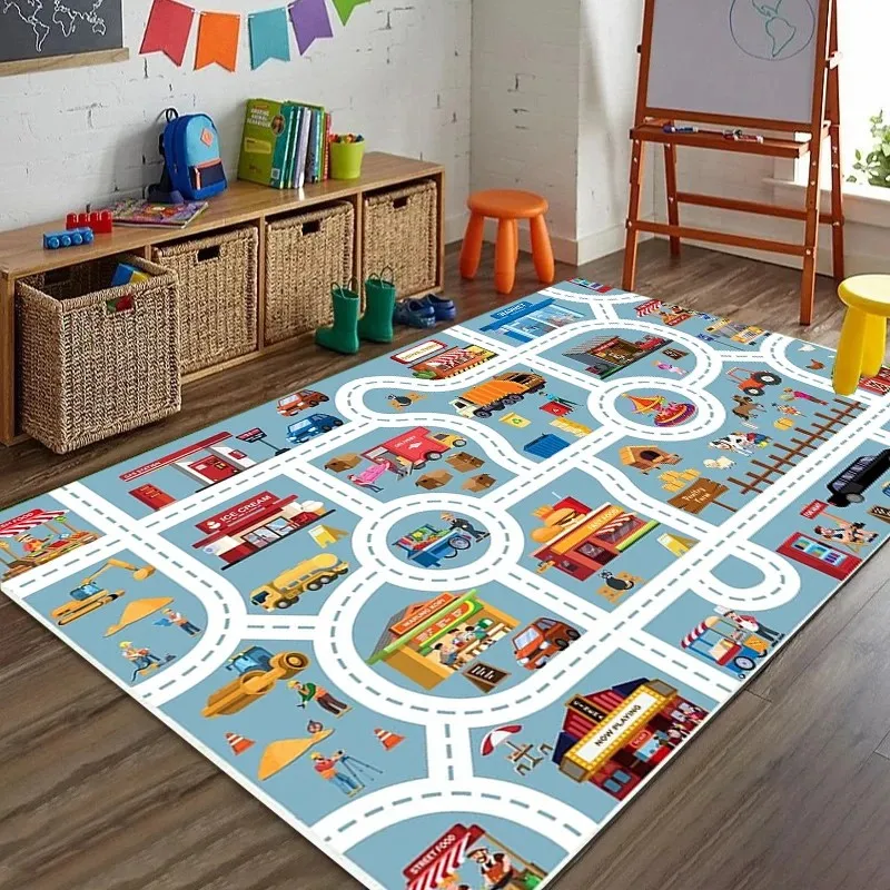 VIKAMA City Traffic Car Play Mat Non-slip Rug for Kids Toy Cars Playroom Bedroom Home Decor