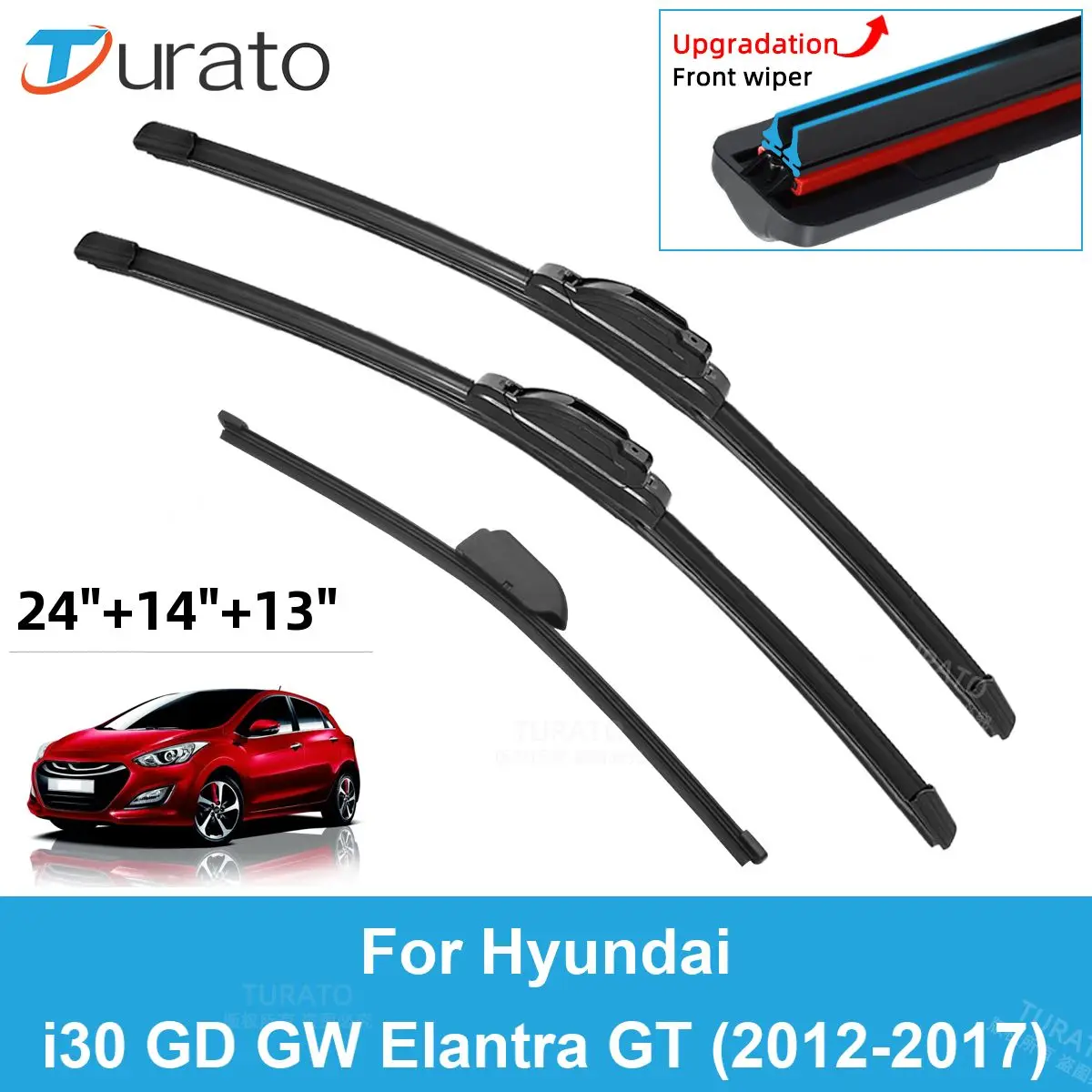 

3PCS Car Wiper Blades for 2012-2017 Hyundai i30 GD GW Elantra GT Rear Windshield Wipers Double Rubber Car Accessories 2016 2017