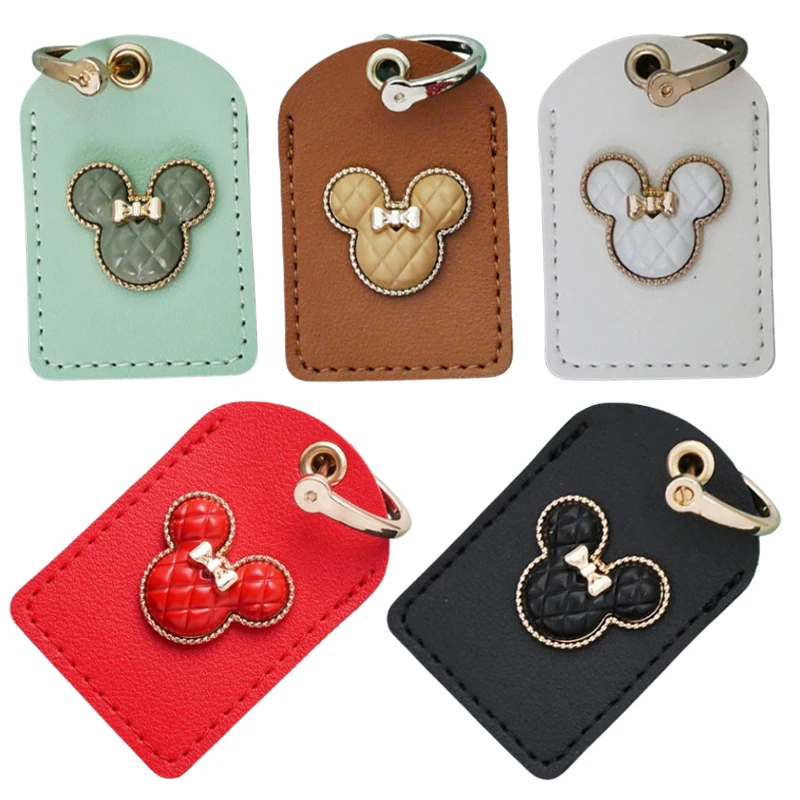 

Disney Minnie Mouse Access Card Case PU Leather Card Holder Cartoon Keychain Door Lock Access Tag Keyring Card Protection Cover