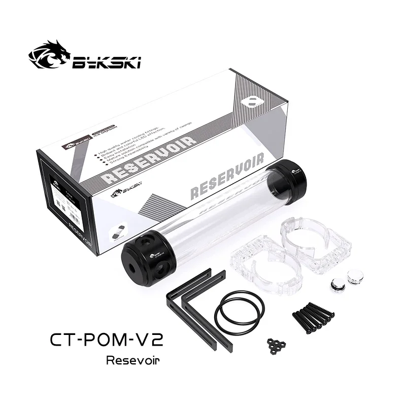 BYKSKI Black POM Length 260mm X 50mm Diameter Cylindrical Water-Cooled Tank G1/4 Acrylic Water Coolant Cooling Reservoir