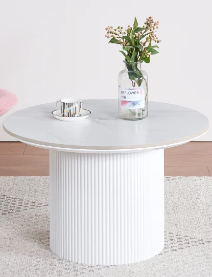 White Fiberglass Stone  With Corrugated Column  Coffee Table  Rectangle Coffee Table