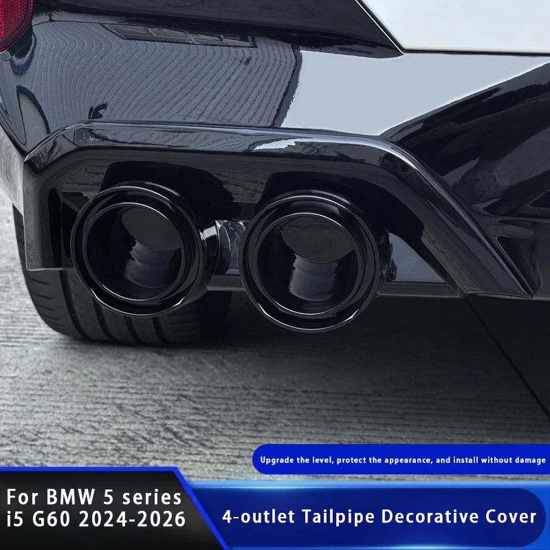 Custom Fit Tail Throat Liner Pipe Exhaust Cover For BMW 5 Series G60 i5 2024-2025 Carbon Fiber Pattern ABS Plastic Tailpipe Trim