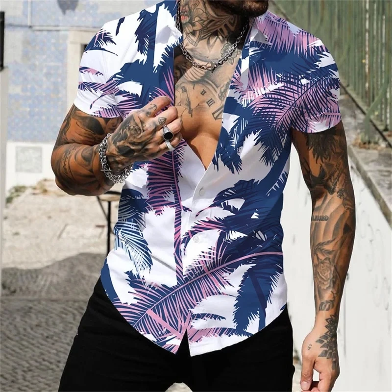 

Shirts Men Hawaiian Beach Coconut Tree 3d Printed Retro Short Sleeve Stylish Designer Fashion Beachwear Tops Oversized Clothes