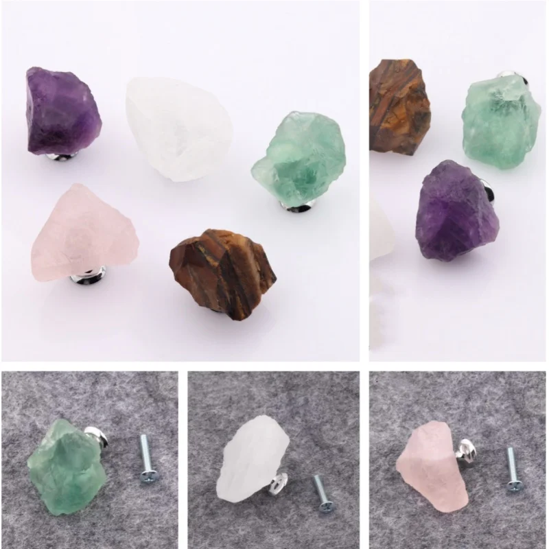 Natural Crystal Stone Furniture Handle Drawer Knobs Irregular Rough Brass Handles For Cabinet Kitchen Cupboard Wardrobe Pulls