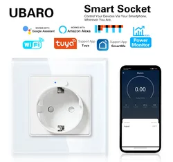 UBARO Smart Wifi Wall Socket With USB Type-C Energy Monitor Voice Timing Control Function Google Alexa Home Crystal Panel Outlet