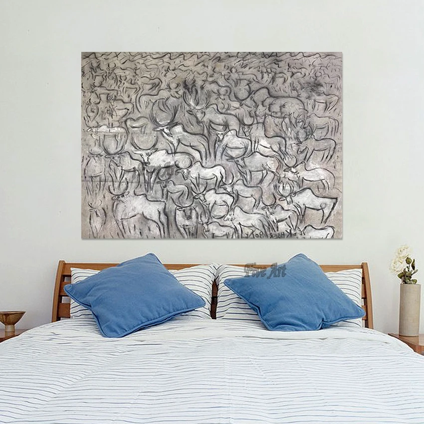 Hand-painted Wall Art, Deer Herd Animals Modern Abstract Painting, Home Interior Decor, Custom Canvas Picture, No Framed