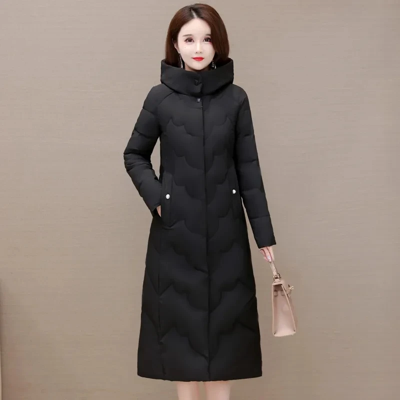 

New Women Down Cotton Jacket Winter Coat Female Mid Length Version Parkas Slim Fit Thick Outwear Hooded Leisure Overcoat A1303
