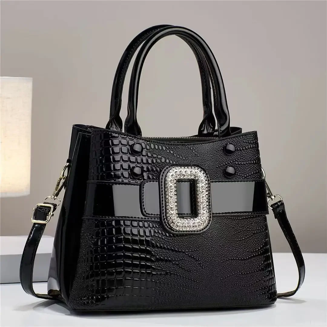 

Luxury Quality Diamond Handbags For Women Patent Leather Crocodile Stone Pattern Ladies Shoulder Cross Body Bag Metal Handle L41