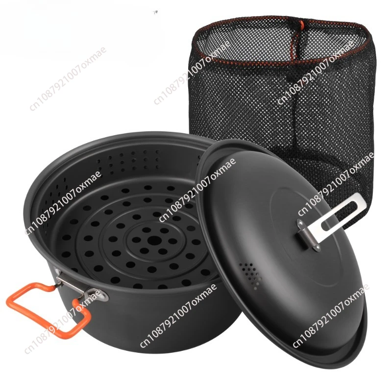 

Outdoor set pot camping cooking integrated pot, binaural folding pot 5L steamer portable alumina pot picnic kitchen utensils