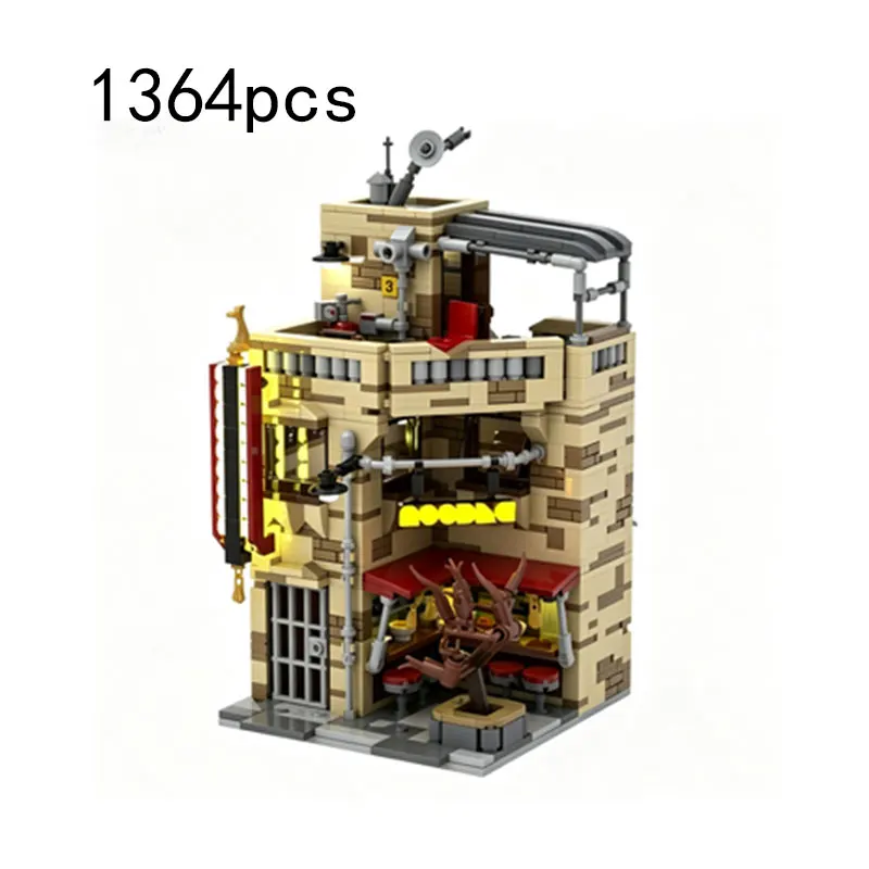 

MOC1364pcs 16x16 Modular Noodle Shop Street Scene Building Small Particle Assembly Blocks Three-Story Shop Decoration Toy