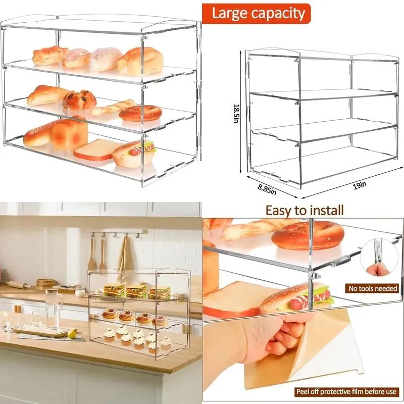 Acrylic 3 Layer Bread Display Cabinet Commercial Countertop Retail Shelf Pastry Self Service Food Showcase Bakery Store