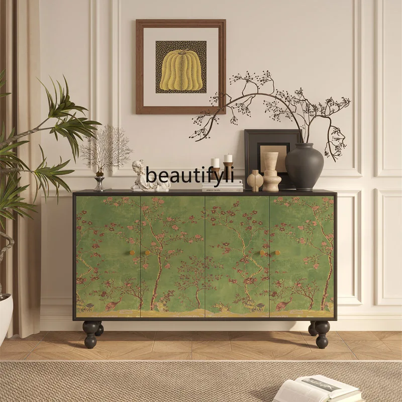 

French antique style dining side cabinet retro, hotel homestay solid wood locker can store storage cabinet