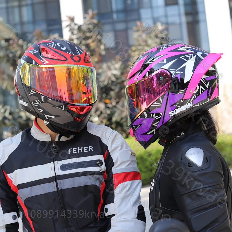 SOMAN motorcycle double lens peeling helmet locomotive men women warm electric vehicle helmet DOT motorcycle helmet