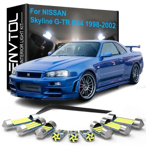 10pcs LED Interior Lights Canbus For Nissan Skyline G-TR R34 1998 1999 2000 2001 2002 Dome Reading Trunk Door License plate Lamp