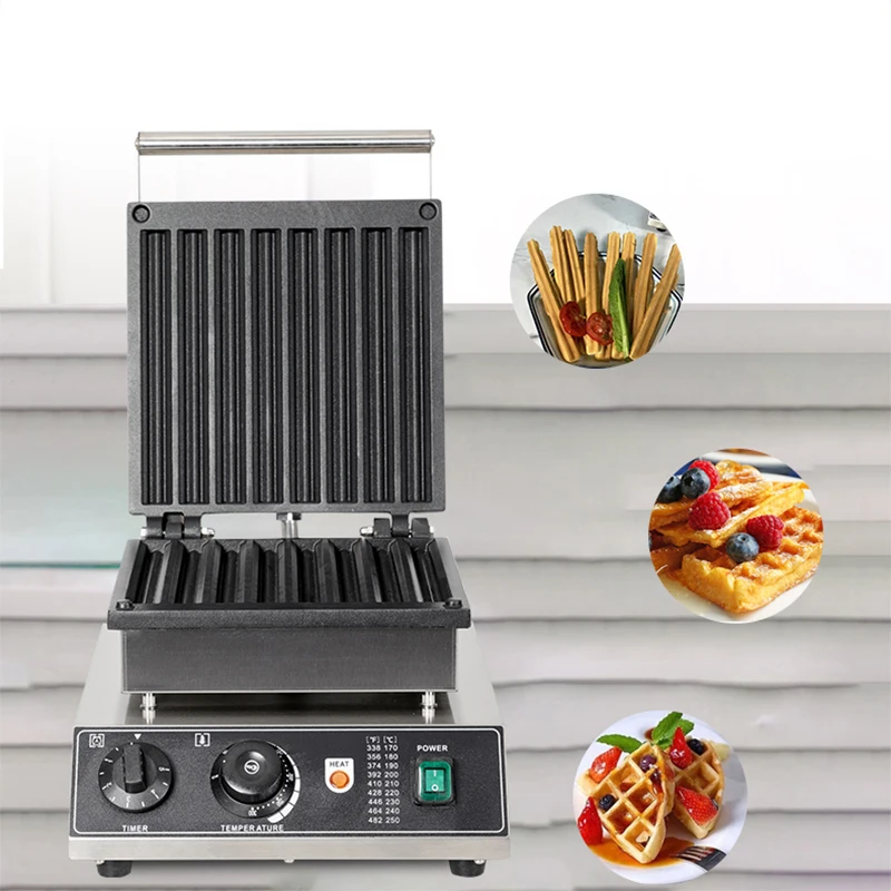 Commercial CE Approved Spanish Churros Waffle Maker with Non‑Stick Baking Plates