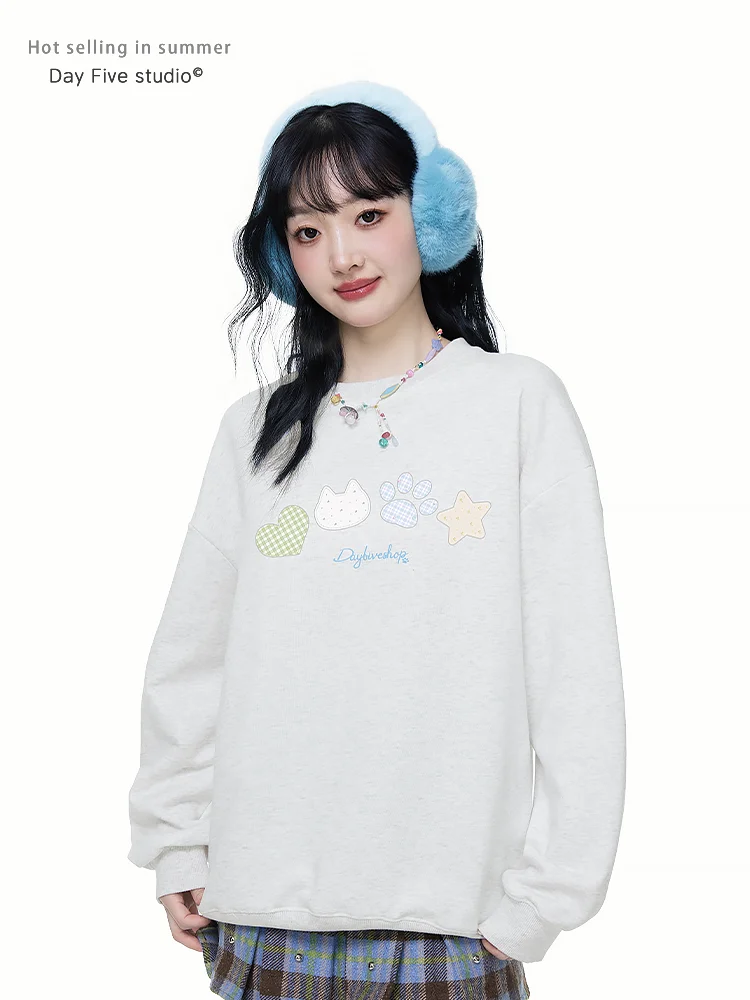 

DayFive Design круглый свободный длинный женский свитшот на подкладке Ne Fce с милым рисунком, удобный, универсальный, модный