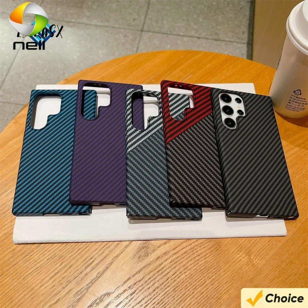 Business Slim Thin Carbon Fiber Pattern Phone Case for Samsung S22Ultra S23Ultra S24Ultra Note20U Shockproof Hard Armor Cover