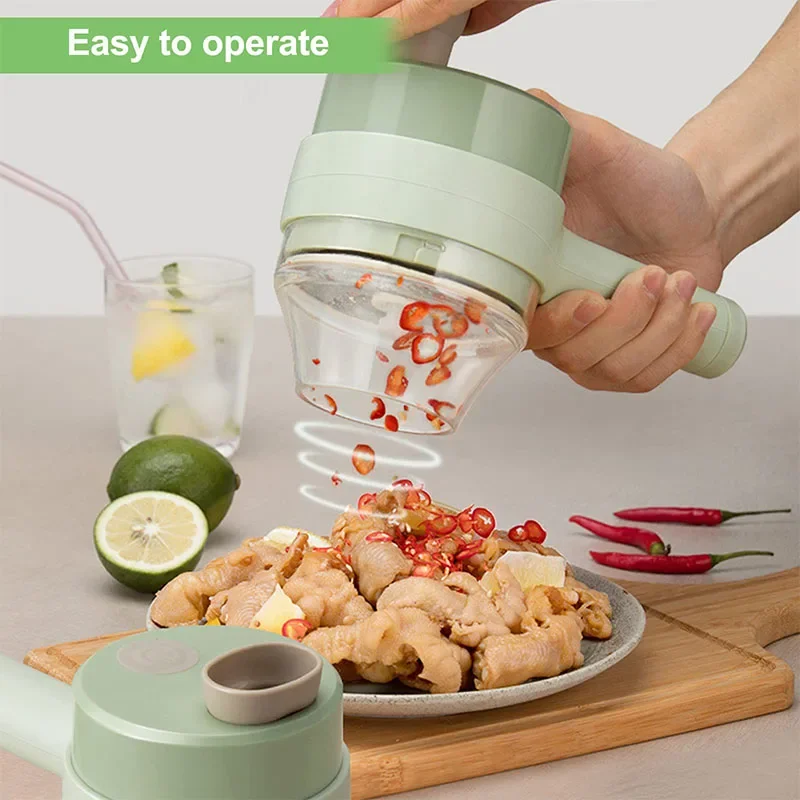 

4 in 1 Electric Vegetable Cutter Set Handheld Garlic Mud Masher Chopper For Chili Onion Ginger Meat Mini Food Processor