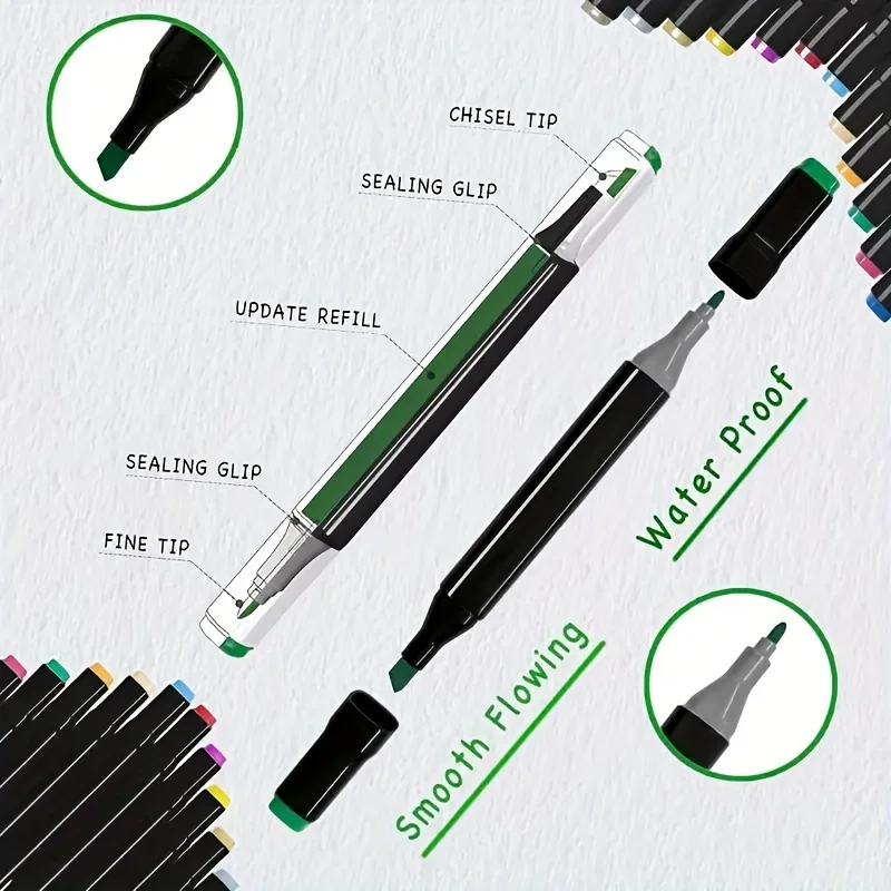 Professionelle Permanent-Skizzenmarker – farbiges Doppelkopf-Set für Kunstillustrationen und Schulbedarf – Detail 3