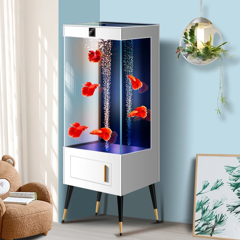 

Living room home new ultra-white glass back filter against the wall goldfish tank office floor ecological aquarium