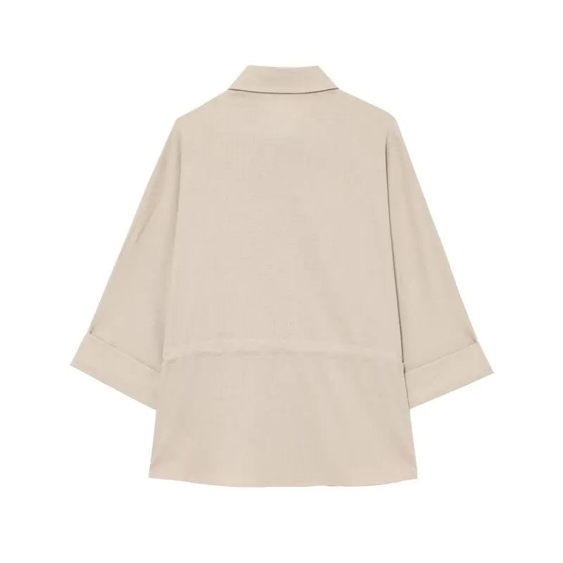 Spring 2025 Women's Faionable Long Sve Linen Blend irt Dstring Design Versatile Loose Fit irt New Arrival