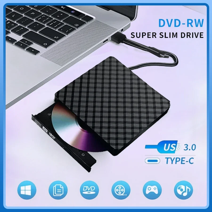 

2 в 1 USB3.0 Тип C Оптические приводы Тонкий внешний DVD RW Устройство записи компакт-дисков Устройство чтения Плеер Портативная записывающая DVD-привод для портативных ПК
